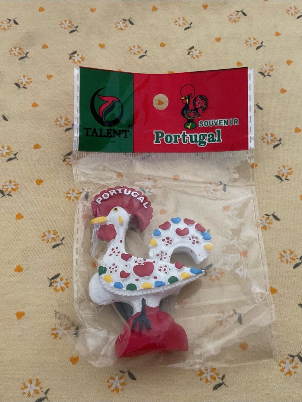 Talent Portugal White Rooster Bird Toy with Red Accents